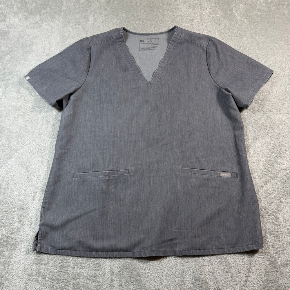 FIGS Casma Scrub Top Womens XL Gray V-Neck Three Pocket Short Sleeve FW1100